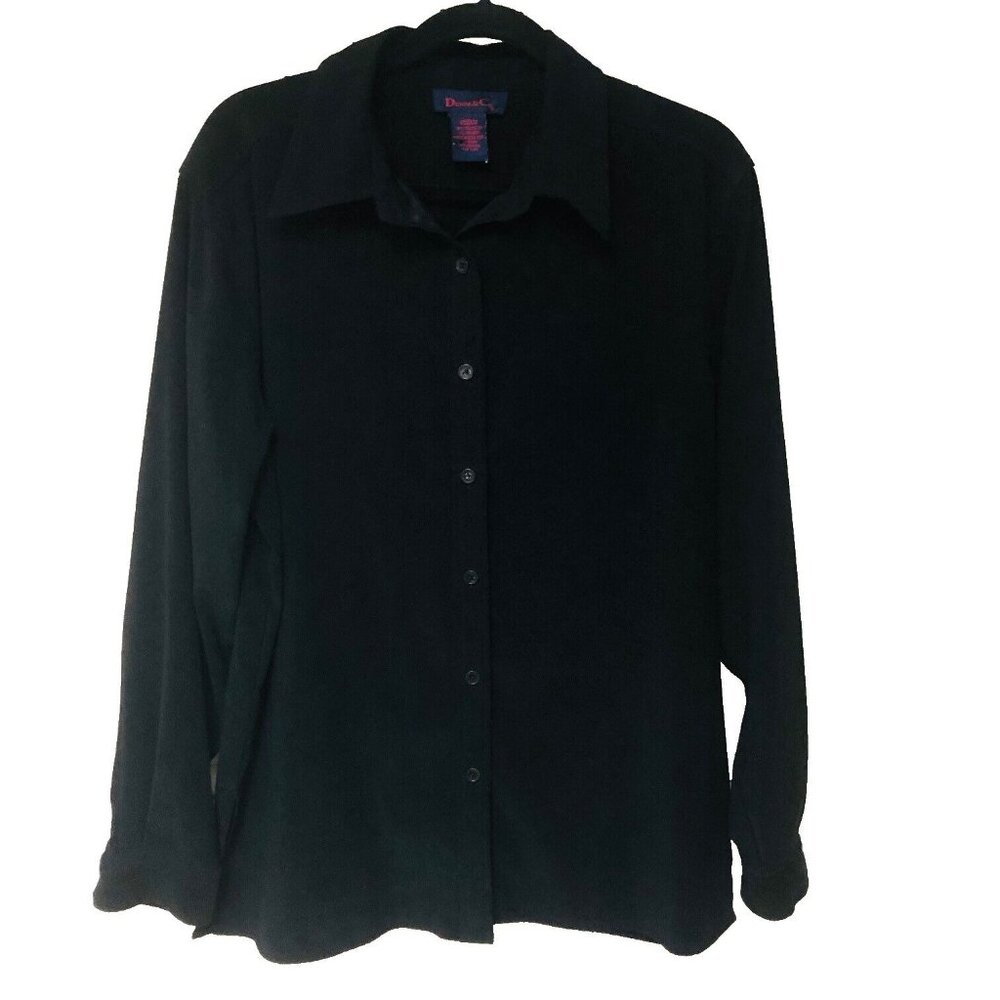 Denim & Co Black Big Shirt Women M Oversized Faux Suede Button Up Casual EZ Care
